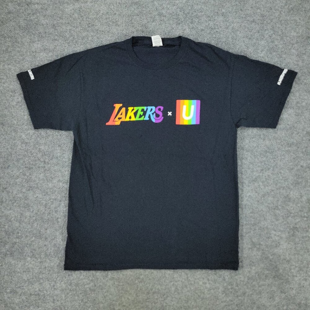 Los Angeles Lakers Shirt Men Large Black Pride NBA Basketball Short Sleeve Adult